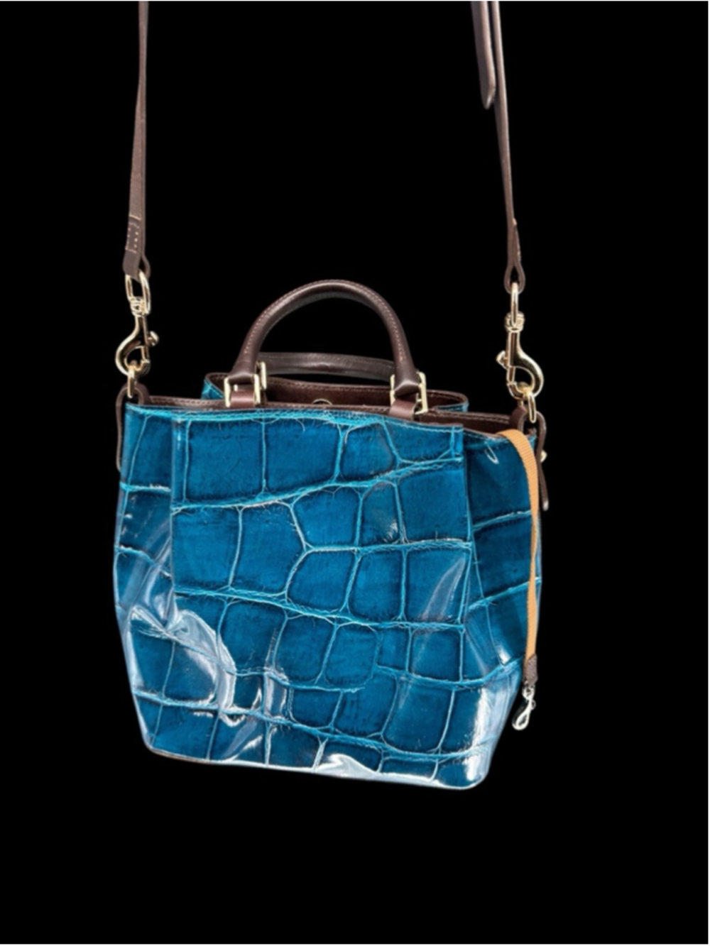 Women's Dooney & Bourke Teal Croc Embossed Crossbody Bag - Picture 3 of 8
